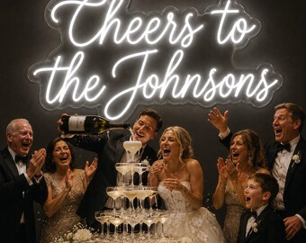 Cheers to the Last Name Custom Neon Sign, Personalized Wedding LED Sign, Reception Wall Decor, Champagne Toast Photo Backdrop Gift