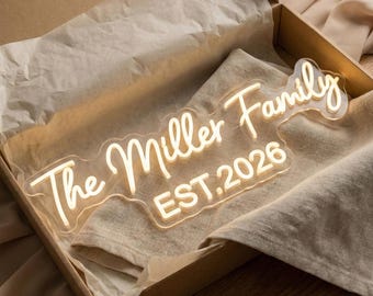 LED  Wedding Neon Sign – Personalized Couple Family Name with EST Date, Wedding Gift