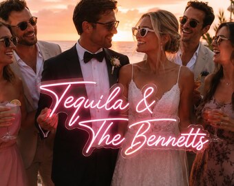 Custom Tequila Neon Sign Wedding, Personalized Last Name LED Wedding Bar Sign,