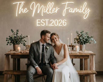 Letrero de neón con nombre de familia personalizado, decoración LED personalizada para bodas y hogar, letrero de neón para pared con fecha de establecimiento