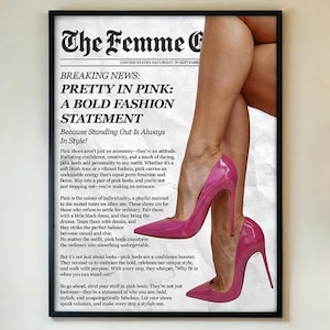 Poster di moda retrò "Bella in rosa" - Stampa artistica da parete in stile vintage con tacchi alti rosa, regalo decorativo femminile, con cornice/senza cornice