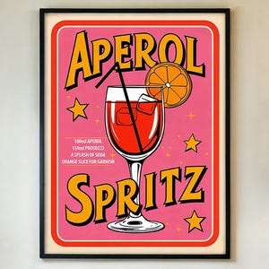 Aperol Spritz Cocktail Poster – Retro Recipe Wall Art Print, Vibrant Orange Prosecco Drink Decor for Kitchen, Bar or Lounge, FRAMED/UNFRAMED