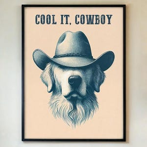 Poster "Cool It Cowboy Dog" - Divertente stampa artistica da parete western, decorazione retrò con cappello da cowboy per gli amanti dei cani, regalo con citazione vintage, con/senza cornice