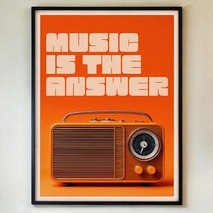 Music Is the Antwort Poster - Retro 1970er Jahre FM Radio Wand Kunst Druck, Bold Vintage Typografie Dekor für Musikliebhaber oder Studio, GERAHMT / UNGERAHMT
