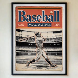 Vintage Baseball Magazine Cover Poster – Retro Sports Wall Art Print, 1950s Style Ballpark Decor for Game Room Man Cave Bar FRAMED/UNFRAMED