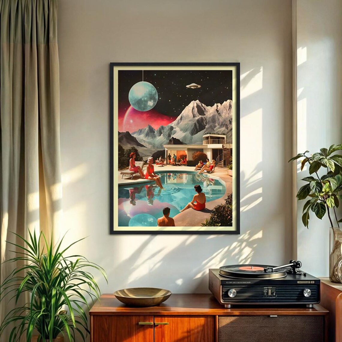 Retro Sci Fi Pool Party Poster – Vintage Surreal Space Collage Art ...