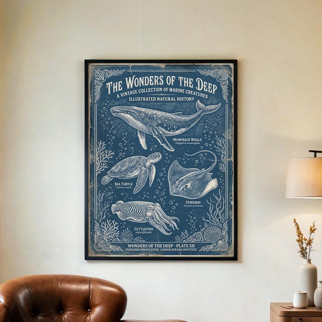 Vintage Marine Poster - Dark Academia Nautical Wall Art, Ocean Print ...
