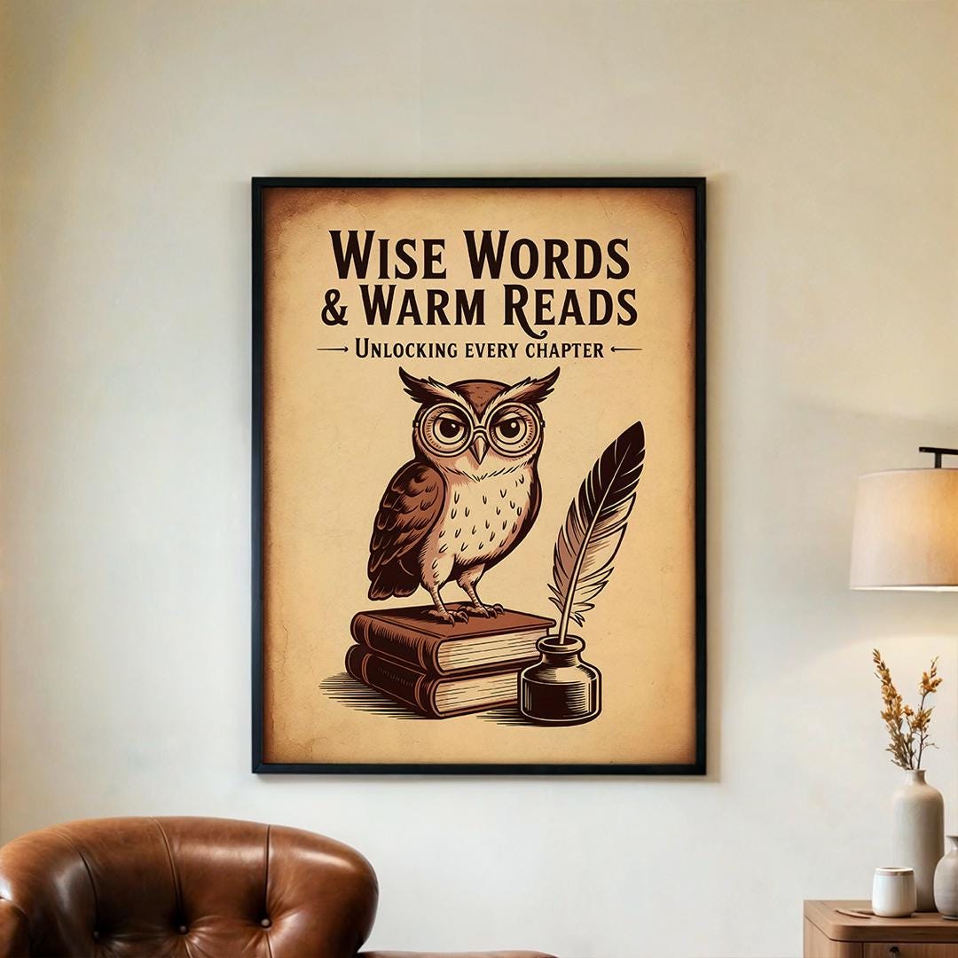 Wise Words Owl Poster – Vintage Dark Academia Wall Art, Retro Book ...