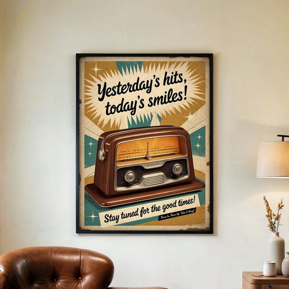 Vintage Radio Poster – 1950s Retro Music Wall Art Print, Classic Mid-Century Style Home Decor, Nostalgic Radio Lover Gift FRAMED/UNFRAMED
