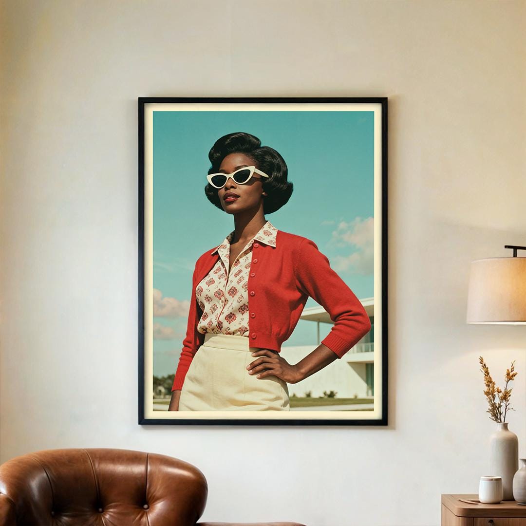 African American Black Woman Poster - Vintage Fashion Wall Art, Retro ...