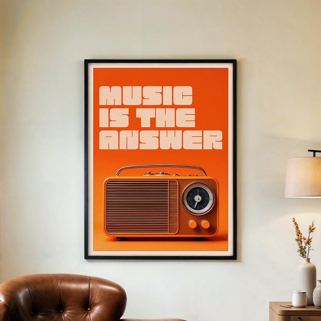 Music is the Answer Poster – Retro 1970s FM Radio Wall Art Print, Bold ...