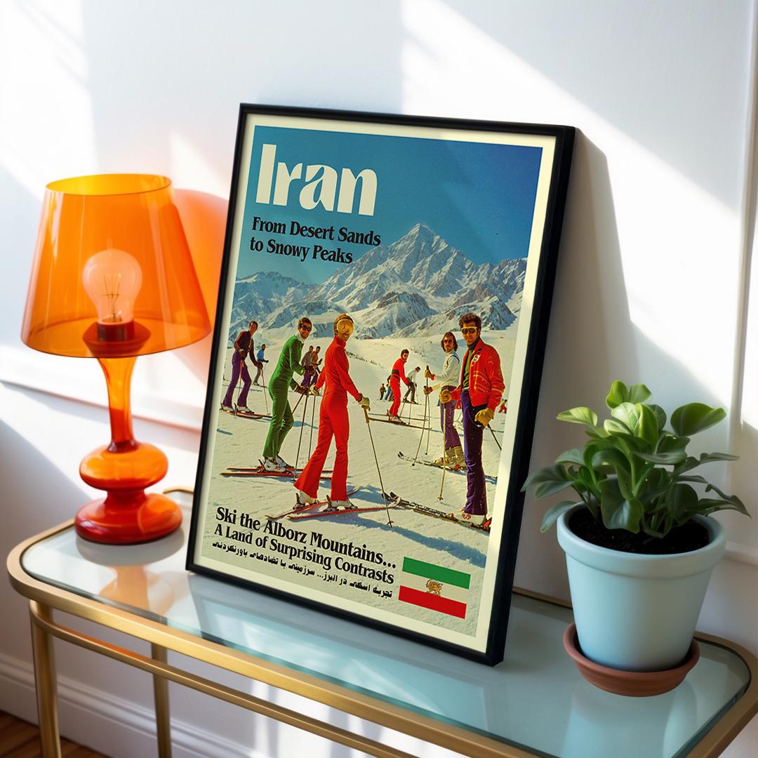 Pre-revolution Iran Ski Poster – 1970s Retro Persian Travel Wall