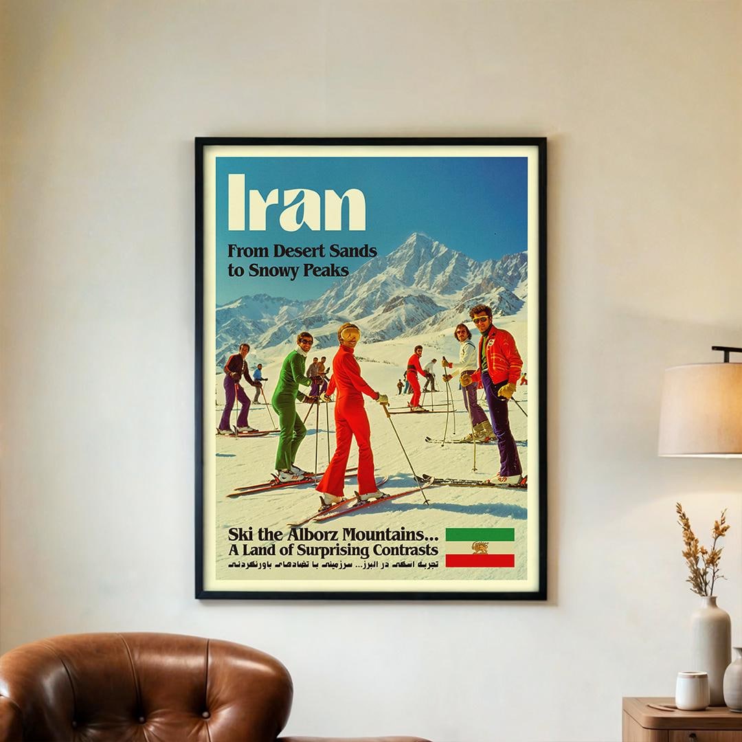 Pre-revolution Iran Ski Poster – 1970s Retro Persian Travel Wall