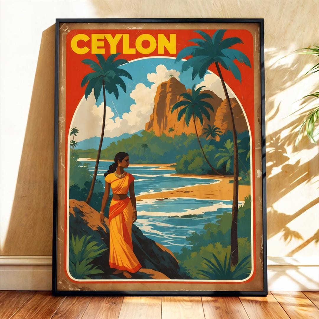 Ceylon Travel Poster – Vintage Sri Lanka Wall Art Print, Retro Tropical ...