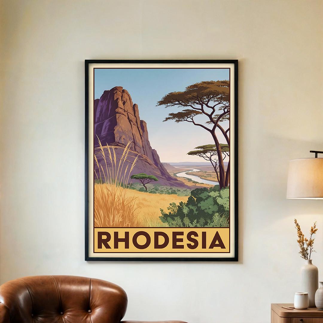 F.rhodes 風景画 油彩画 特大 Rhodesia Vintage Travel Poster – African Safari Landscape Wall Art