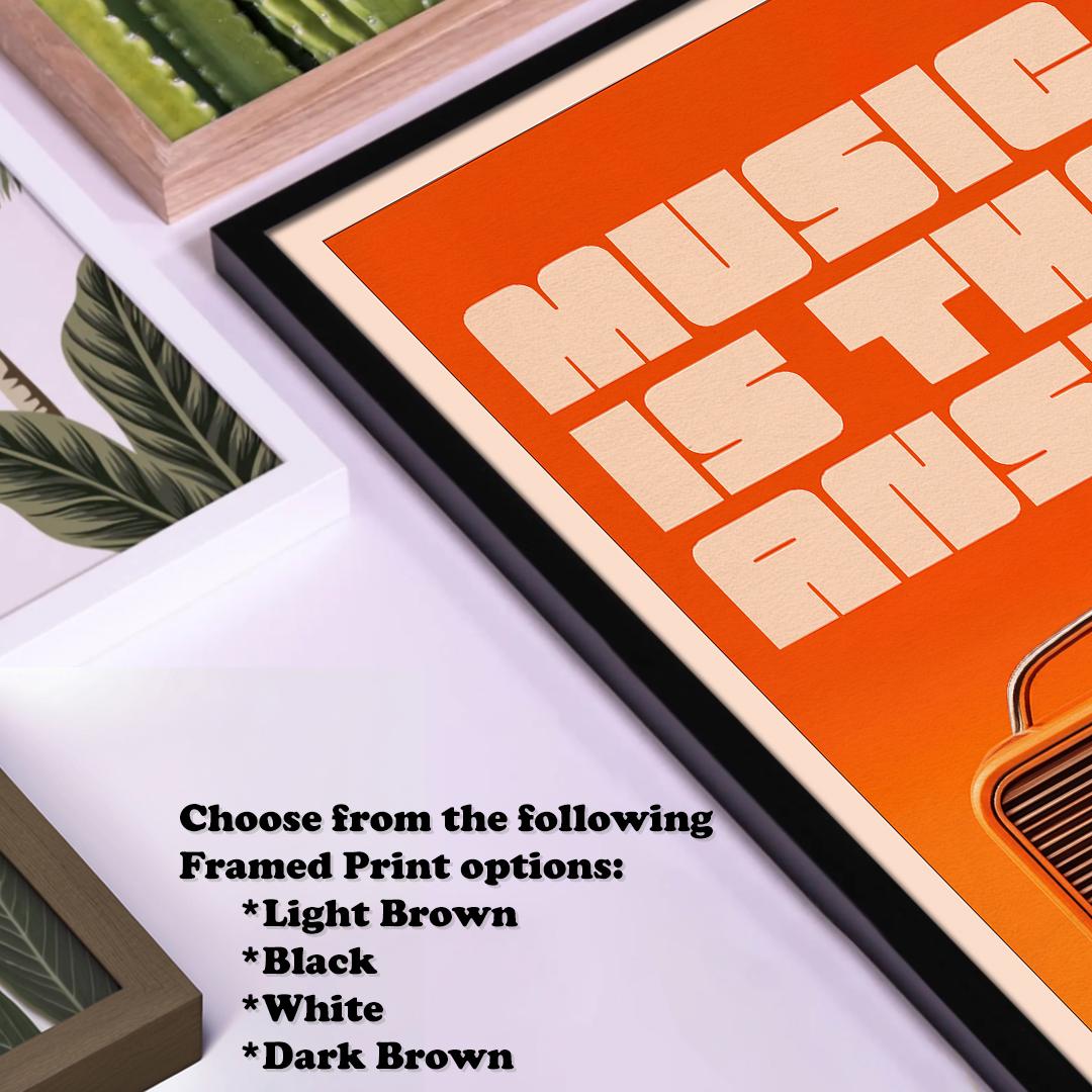 Music is the Answer Poster - Retro 70s FM Radio Wall Art, Bold Orange ...