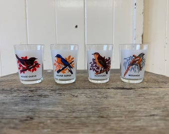 Vintage French bird glasses – set of 4 – frosted design