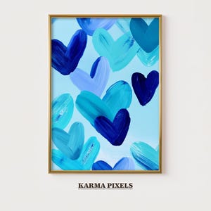 Blue Preppy Hearts Print| College Apartment Decor | Teen Girl Bedroom Wall Art | Nursery Decor | Dorm Room Poster| Little Girl Room | #WA25
