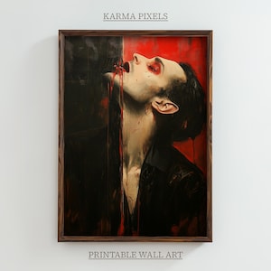 Haunting Vampire Print, Gothic Horror Oil Painting, Dark Fantasy Wall Art, Moody Macabre Decor, Vintage Darkcore Aesthetic, Digital Download