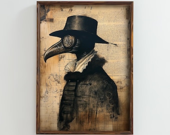 Plague Doctor Manuscript Digital Printable Poster, Dark Oil Painting, Gothic Medical Decor, Macabre Vintage Art Print, Medieval dark art