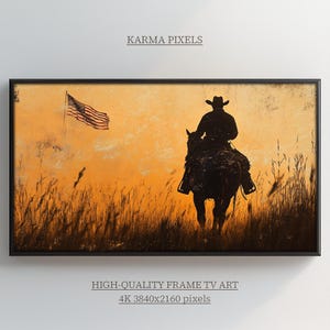 Cowboy on Horseback Frame TV Art,  Prairie Sunrise Samsung Frame TV Screensaver, Western Vintage Landscape for Samsung Frame TV | TV62