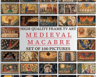 Medieval Macabre Frame TV Art Set of 100, Vintage Gothic Illumination Manuscript-Style Screensavers, Dark Fantasy Historical Decor | TV56