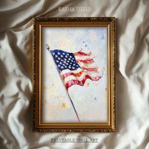 USA Flag Print, Oil Painting Printable Wall Art, Patriotic American Flag Art, 4th of July Decor, Independence Day Digital Download