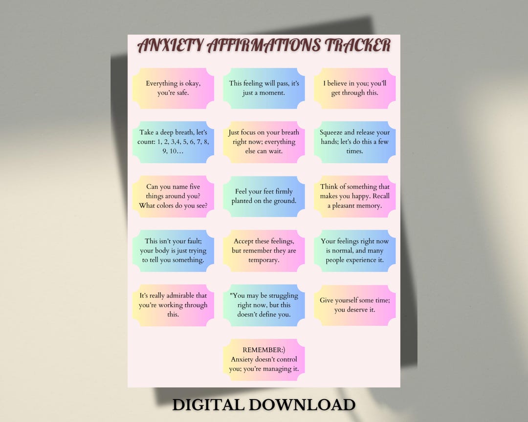 Digital Anxiety Affirmations Tracker, Printable Anxiety Planner, Mental ...