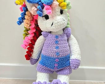 Handmade Crochet Unicorn – Colorful Plush Unicorn with Customizable Outfit – Adorable Gift for Kids & Collectors