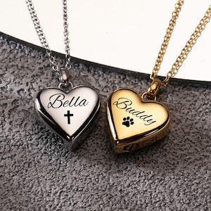 Heart Urn Necklace for Ashes, Personalized Name Urns for Human Ashes, Custom Cremation Jewelry, Custom Engraved Name Necklace, Pet Loss Gift