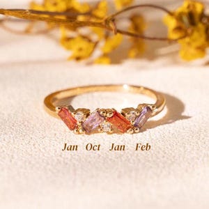 Custom Family Birthstone Ring for Women, Baguette Birthstone Ring, Statement Ring, Mother Ring with Birthstone, Christmas Gift for Her