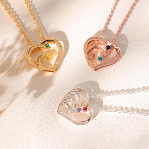 Colar com nome de pedra de nascimento da família, colar com nome de coração com pedra de nascimento, joias com várias pedras, colar com nome de criança para mãe, presente personalizado para avó