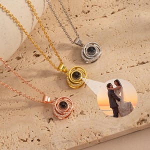 Personalized Projection Photo Necklace with Diamond, Memorial Projection Necklace for Women, Picture Inside Necklace, Christmas Gift for Mom