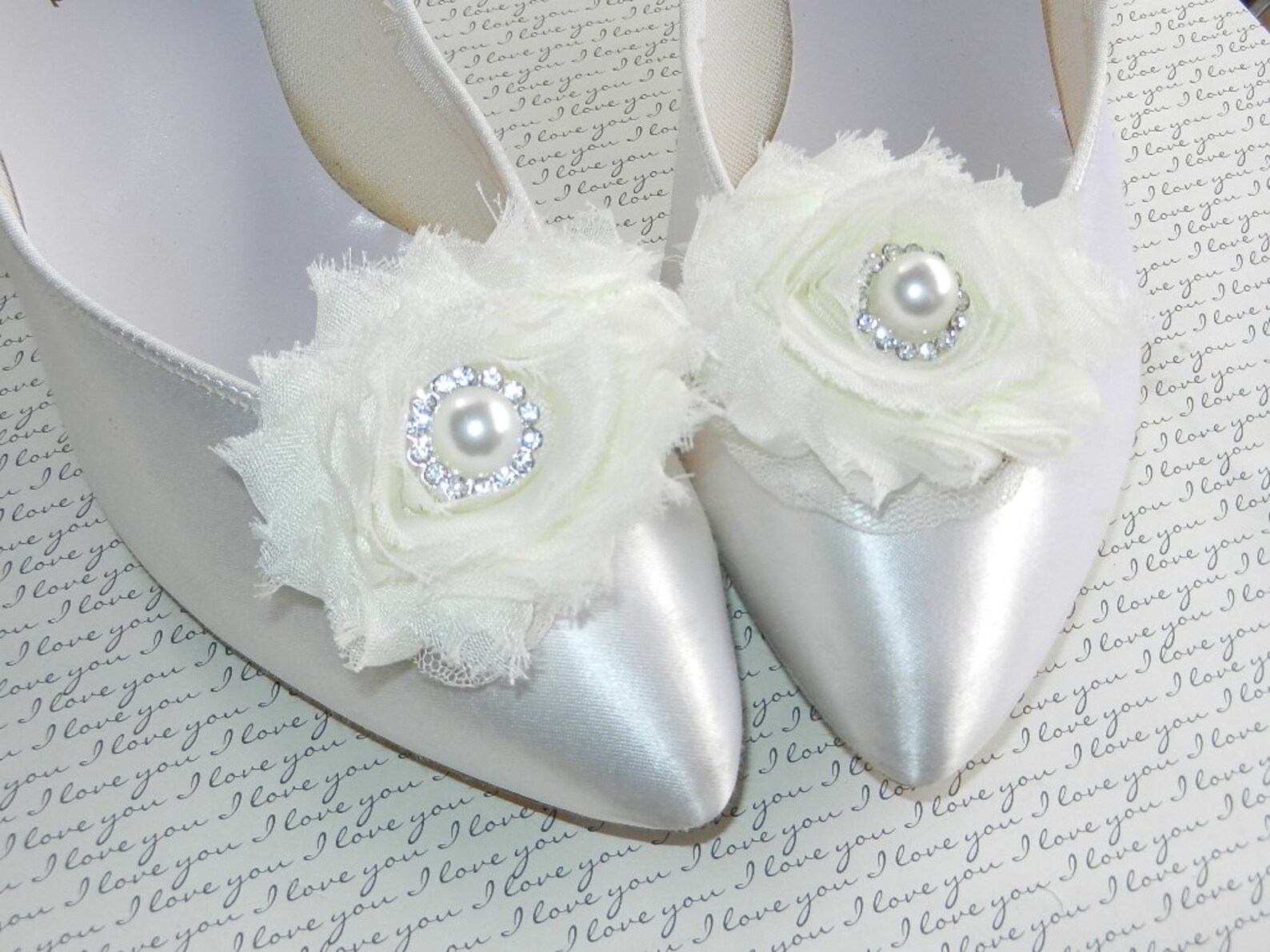 Ivory OR White Wedding Bridal Shoe Clips with Pearl Rhinestone Etsy