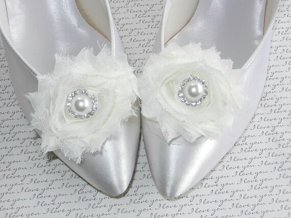 Ivory OR White Wedding Bridal Shoe Clips with Pearl Rhinestone | Etsy