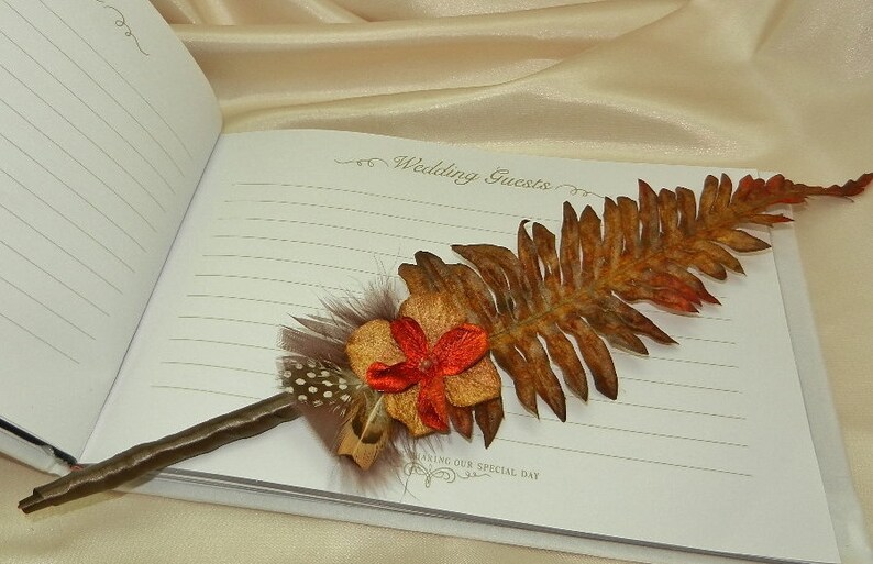 Guestbook Pen Dark Brown Accent Fern Woodland Outdoor Wedding