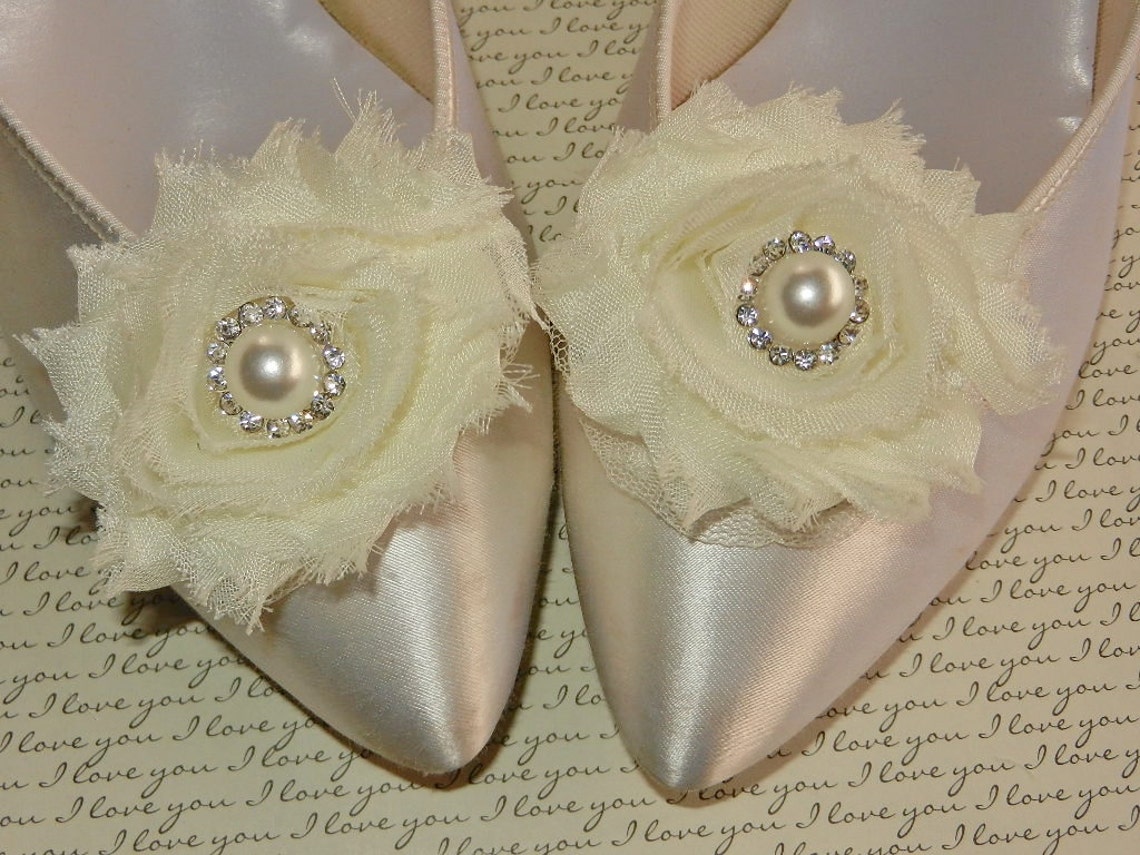 Ivory OR White Wedding Bridal Shoe Clips with Pearl Rhinestone Etsy