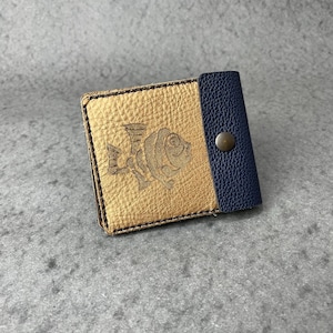 Carteira de couro feita à mão com peixe dourado, Presente de aniversário, Presente para ela, Presente para ele, Carteira única
