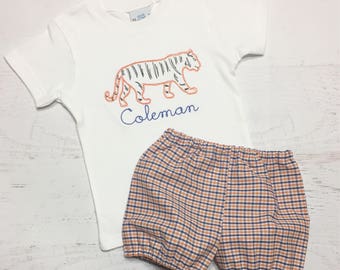 Auburn Tiger Outfit - AU Outfit - Navy and Orange Shorts - Auburn Tigers Shirt - Bubble Shorts - Vintage Embroidered Shirt - Auburn Football