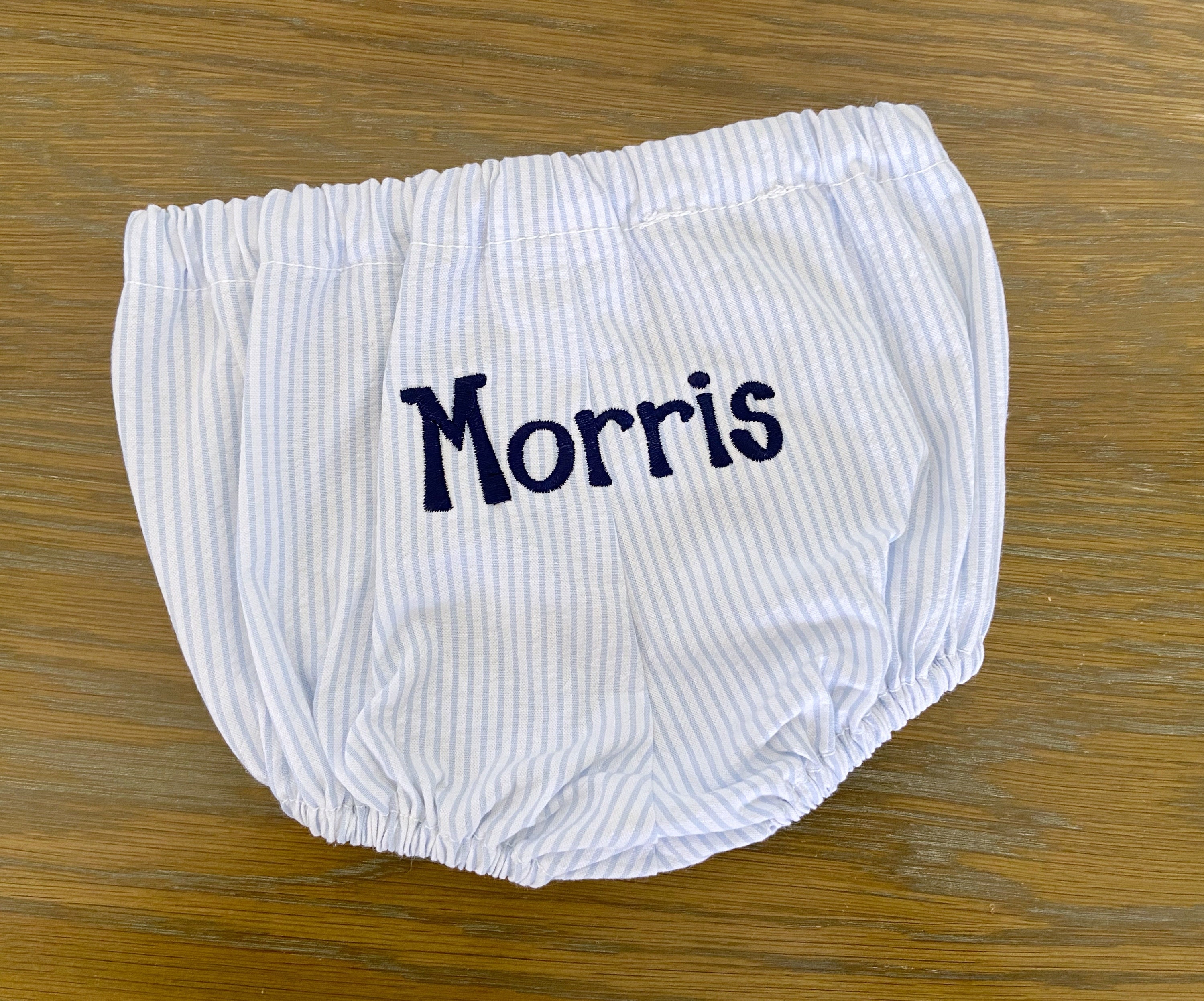 Monogrammed Seersucker Diaper Cover Baby Boy Bloomers Blue