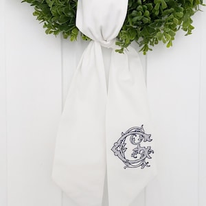 White Antique Monogrammed Wreath Sash - Customized Wreath Sash - Tan Initial Wreath Sash - Personalized Gift - Gift -Wedding Shower Gift