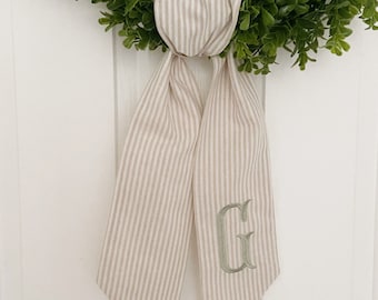 Monogrammed Khaki Striped Sash - Customized Wreath Sash - Tan Initial Wreath Sash - Personalized Gift - Wedding Shower Gift