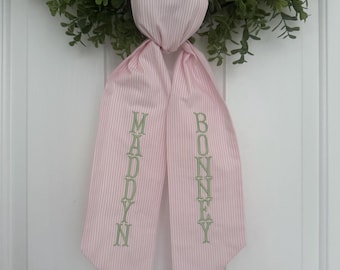 Personalized Dorm Room Wreath Sash | Custom Embroidered Name Bow | College Door Décor | Sorority & Graduation Gift