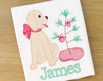 Christmas Puppy Shirt - Boy Christmas Shirt - Christmas Outfit - Sketch Embroidered Christmas Shirt - Baby Christmas Bodysuit