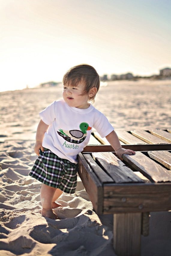 Duck Shirt- Plaid Mallard Duck Shirt - Boy Outfit - Duck Applique - Classic Boy Applique - Fall Shirt - Fall Boy Outfit