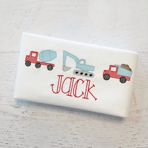 Construction Truck Shirt - Sketch Embroidery - Vintage Embroidered Shirt - Baby Boy Bodysuit - Personalized Shirt - Boy Birthday Shirt