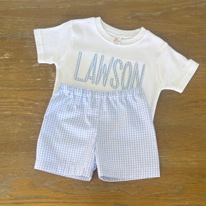 Personalized Gingham Outfit - Summer Applique Shirt - Gingham Shorts - Name Applique Shirt