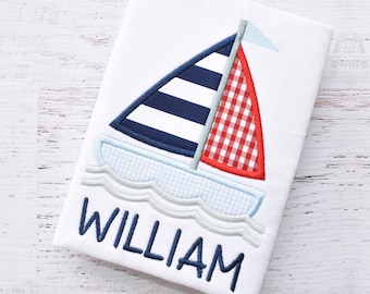 Sailboat Shirt - Boat Applique Shirt - Personlized Shirt - Boy Summer Shirt - Sail Boat Bodysuit - Nautical Applique Shirt