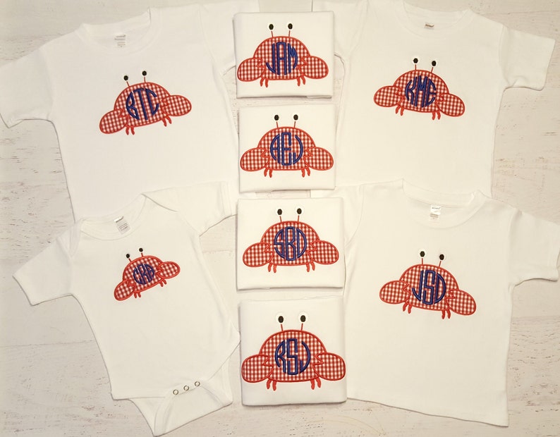 Gingham Shorts Crab Beach Outfit Monogrammed Crab Outfit Crab Shirt Boy Summer Outfit Gingham Crab Applique Red Gingham Shorts