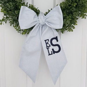 Seersucker Bow Wreath Sash - Customized Wreath Sash - Initial Wreath Sash - Personalized Gift - Monogrammed Gift - Baby Shower Gift